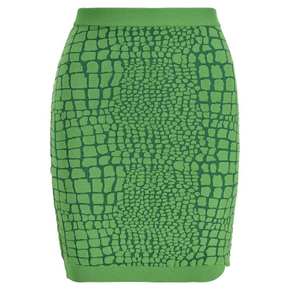 Moschino Cheap and Chic Animal Pattern Mini Skirt in Green Rayon